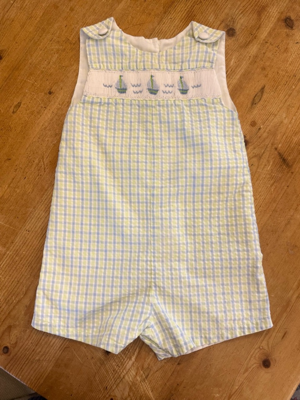 Petit Ami Pastel Plaid Smocked Baby Romper - Yellow, Blue & Green